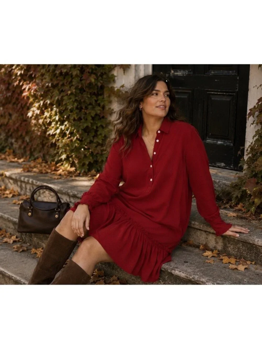 J Crew Womens Amelia Popover Shirtdress Sz Large Red Drapey Viscose Twill Dress